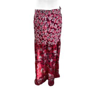 Y2K Express Boho Floral Tiered Maxi Skirt XS Red Multi